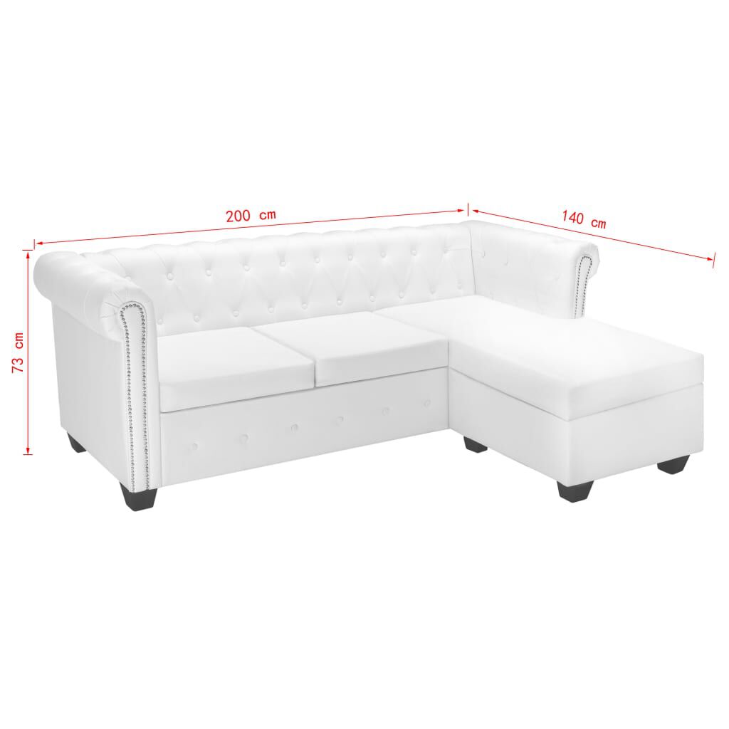 vidaXL Καναπές Γωνιακός Chesterfield Λευκός από Συνθετικό Δέρμα
