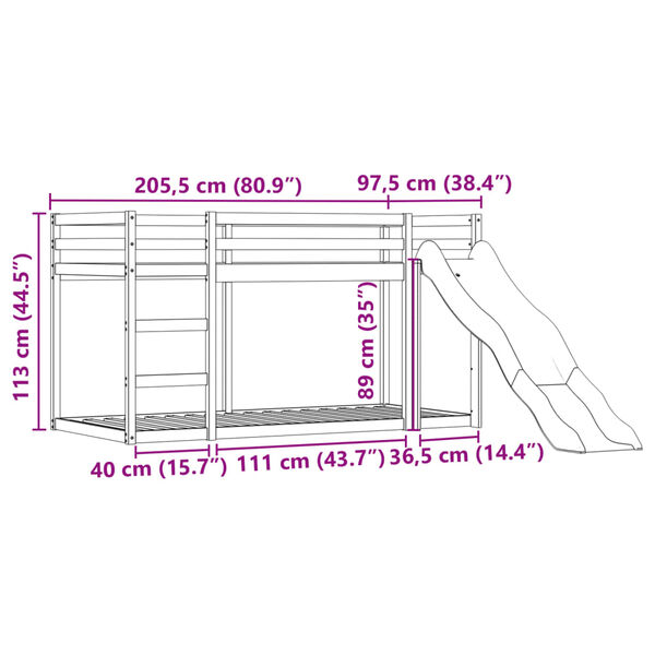 vidaXL Κουκέτα με Τσουλήθρα και Κουρτίνες Μπλε 90x200 εκ.