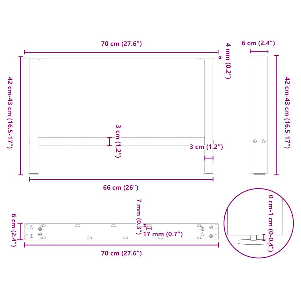 vidaXL Πόδια Τραπεζιού Σαλονιού 2 τεμ. Ανθρακί 70x(42-43) εκ. Ατσάλι