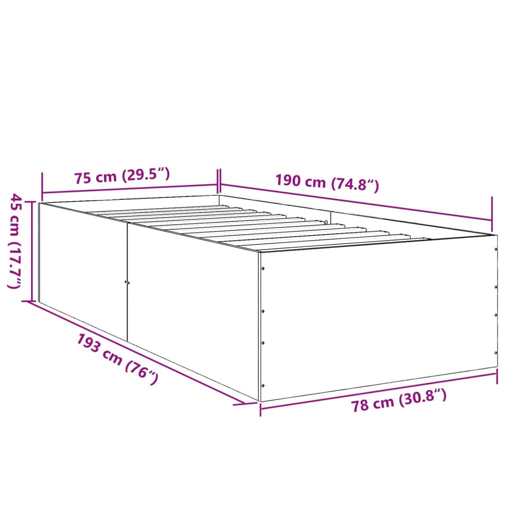 vidaXL Πλαίσιο Κρεβατιού Γκρι Sonoma 75x190 εκ. Επεξεργασμένο Ξύλο