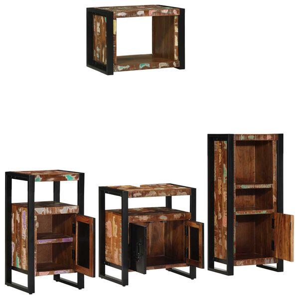 vidaXL Σετ Επίπλων Μπάνιου 4 pcs Πολύχρωμο Στερεό ανακτημένο ξύλο
