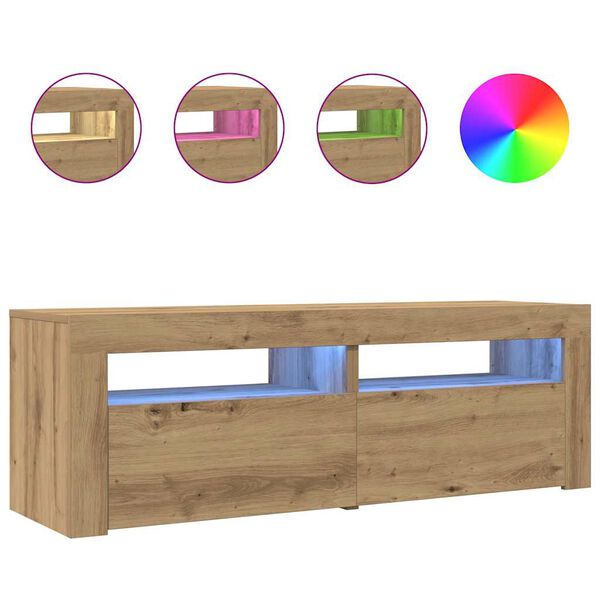 vidaXL Έπιπλο Τηλεόρασης με LED Αρτισιανή Δρυς 120x35x40 εκ Επεξ.Ξύλο