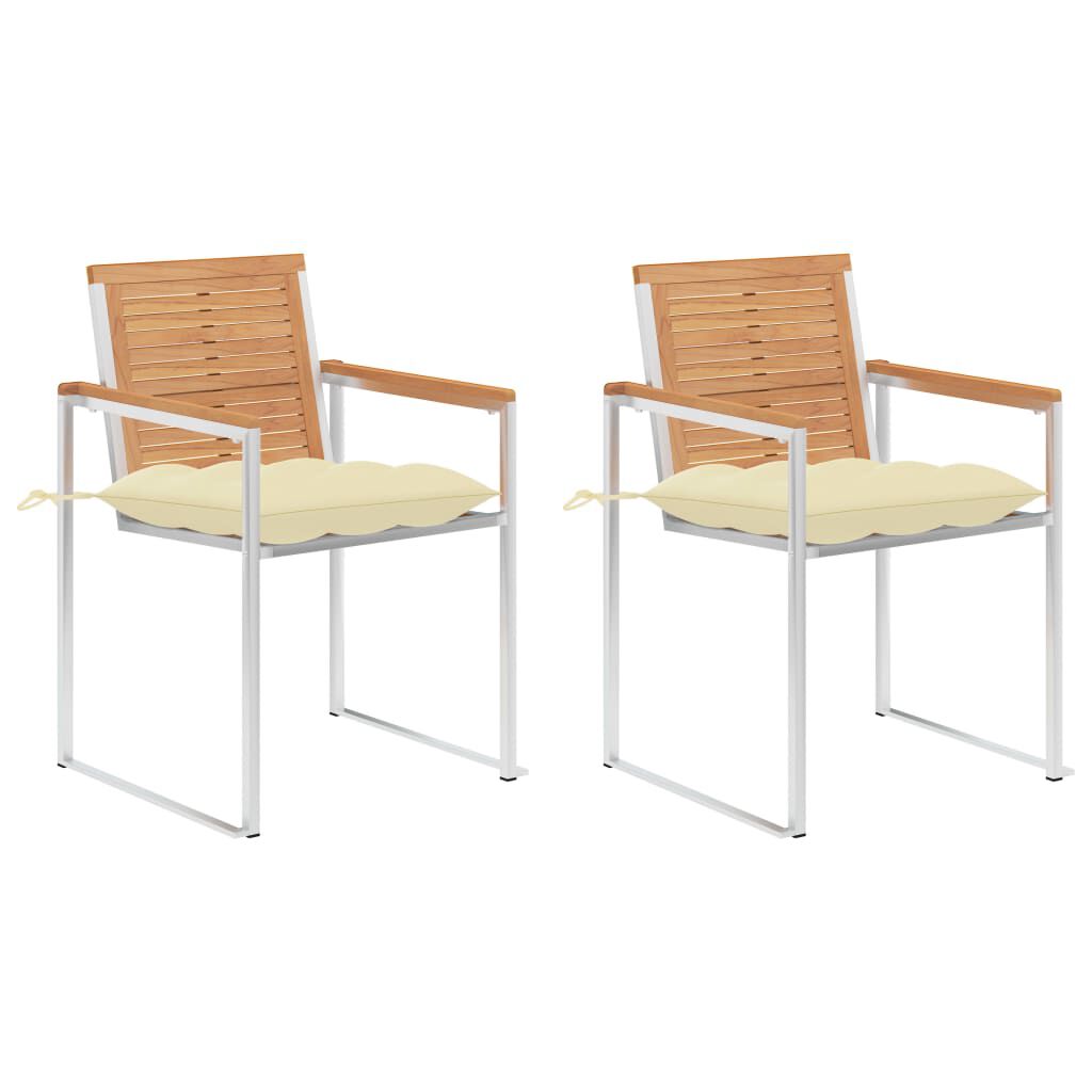 vidaXL Καρέκλες Κήπου 2 τεμ. από Μασίφ Ξύλο Teak/Ατσάλι με Μαξιλάρια