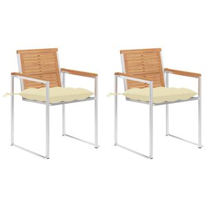 vidaXL Καρέκλες Κήπου 2 τεμ. από Μασίφ Ξύλο Teak/Ατσάλι με Μαξιλάρια