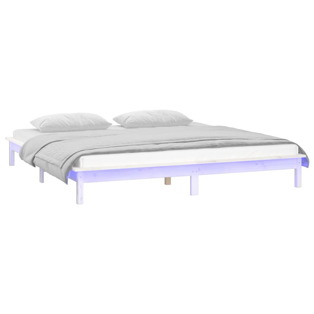 vidaXL Πλαίσιο Κρεβατιού με LED Λευκό 160 x 200 εκ. από Μασίφ Ξύλο