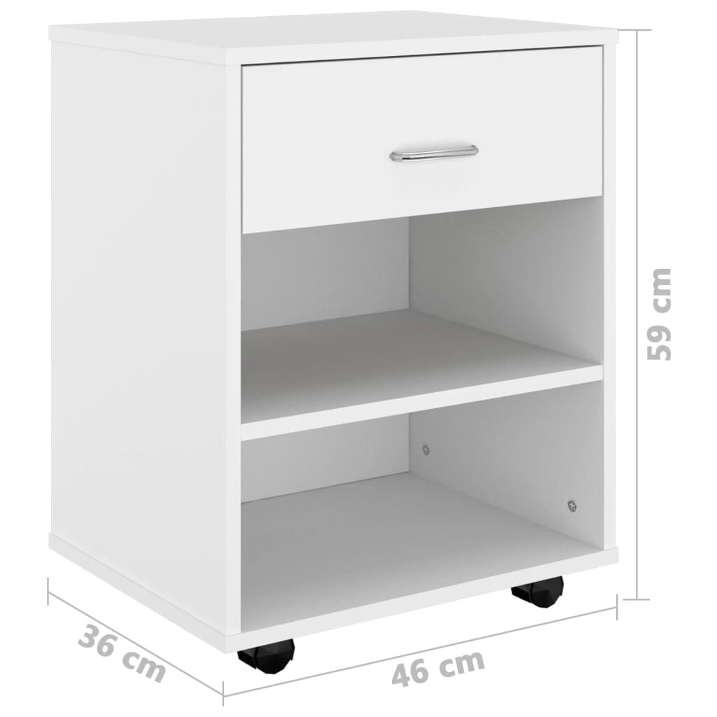 vidaXL Ντουλάπι Τροχήλατο Λευκό 46 x 36 x 59 εκ. από Επεξ. Ξύλο