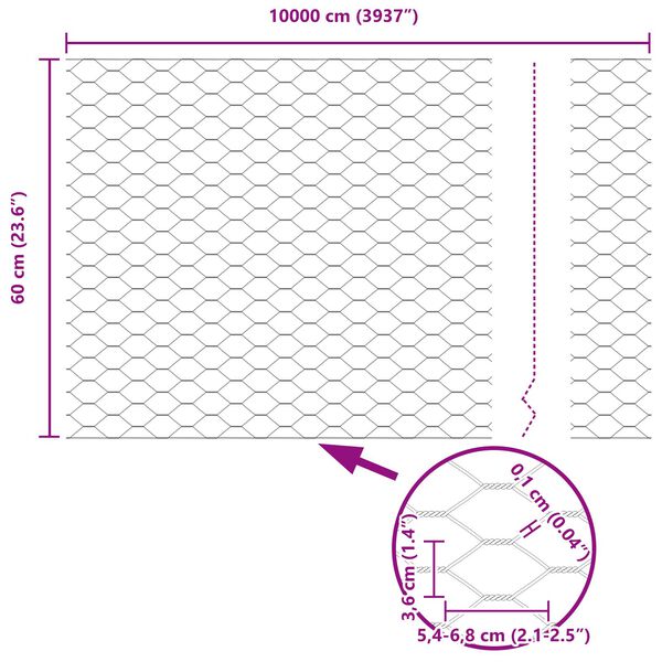 vidaXL Εξαγωνικός Φράκτης Πράσινος 0.6x100 m Χάλυβας