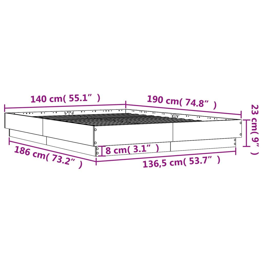 vidaXL Πλαίσιο Κρεβατιού με LED Sonoma Δρυς 140x190 εκ.