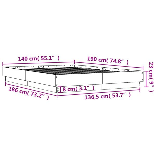 vidaXL Πλαίσιο Κρεβατιού με LED Sonoma Δρυς 140x190 εκ.