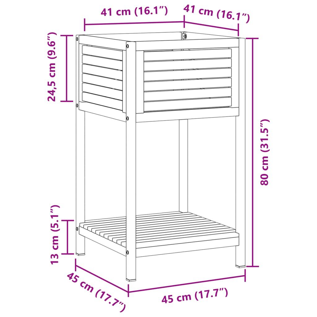 vidaXL Ζαρντινιέρα Κήπου με Ράφι 45x45x80 εκ. Μασίφ Ακακία/Ατσάλι