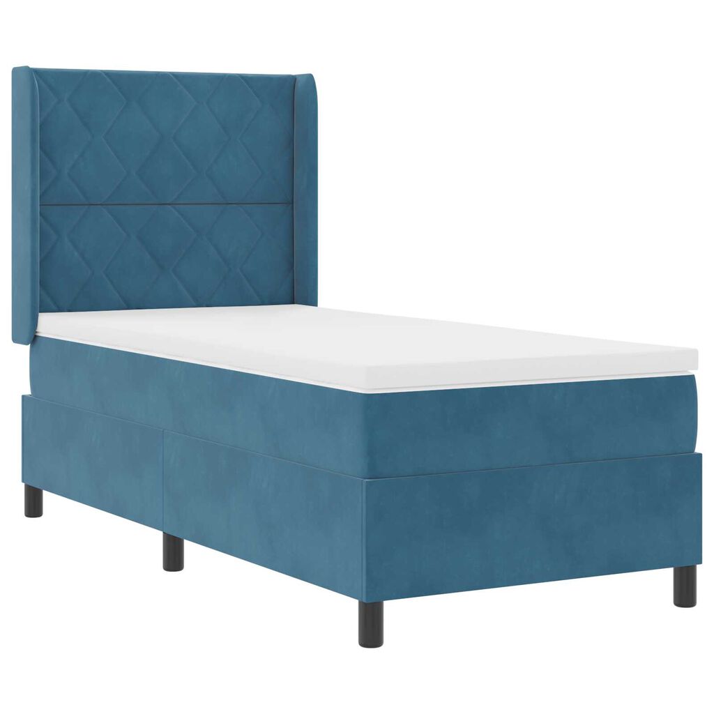 Κρεβάτι Box Spring με Στρώμα vidaXL Σκούρο Μπλε 90x200 εκ. Βελούδο