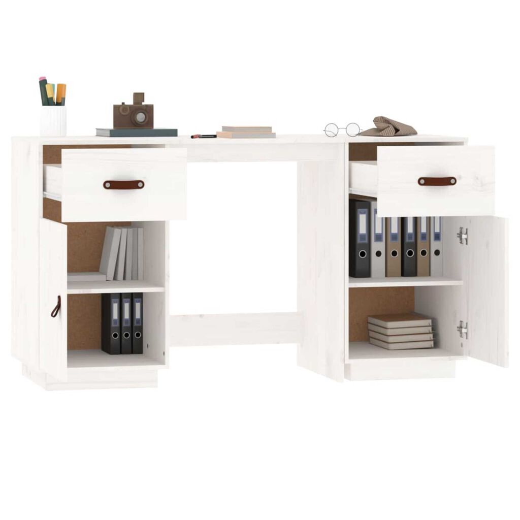 vidaXL Ντουλάπι Γραφείου Καφέ Λευκό 135x50x75εκ. από Μασίφ Ξύλο Πεύκου