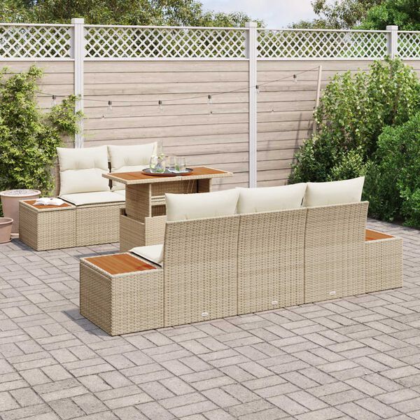 vidaXL Σετ Καναπέ Κήπου με αποθήκευση 6 pcs Μπεζ Πολυ ράταν