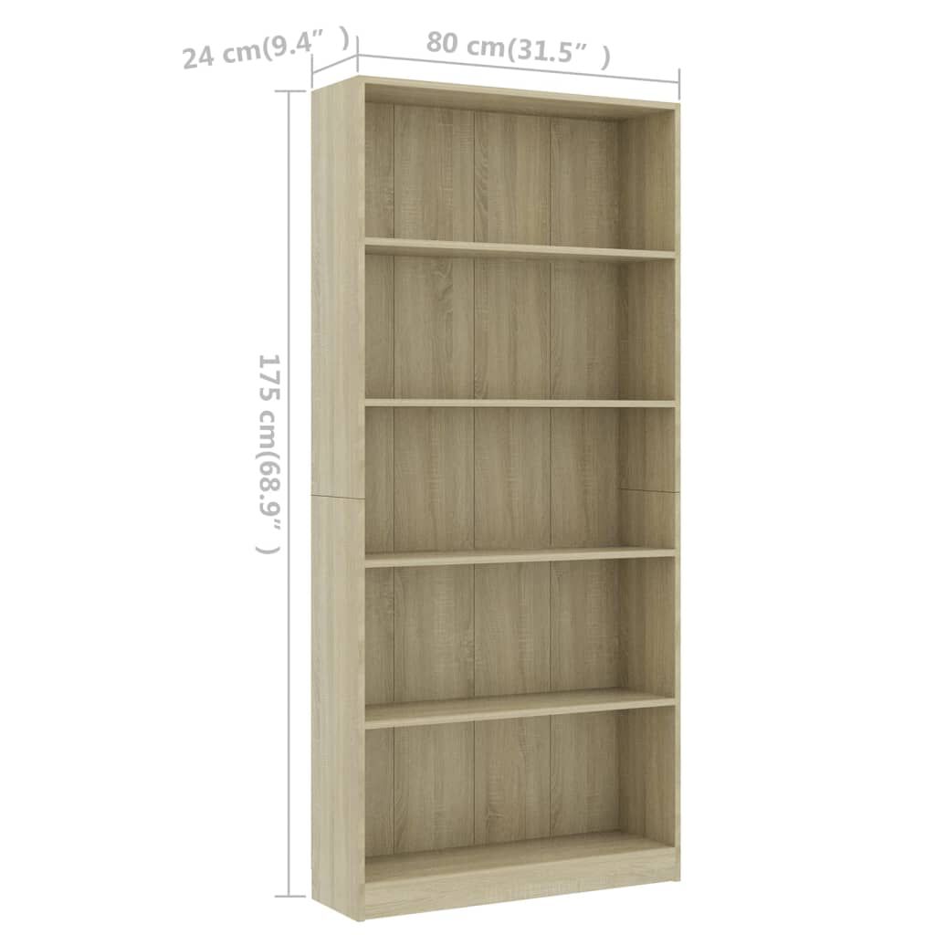 vidaXL Βιβλιοθήκη με 5 Ράφια Sonoma Δρυς 80x24x175 εκ. από Επεξ. Ξύλο