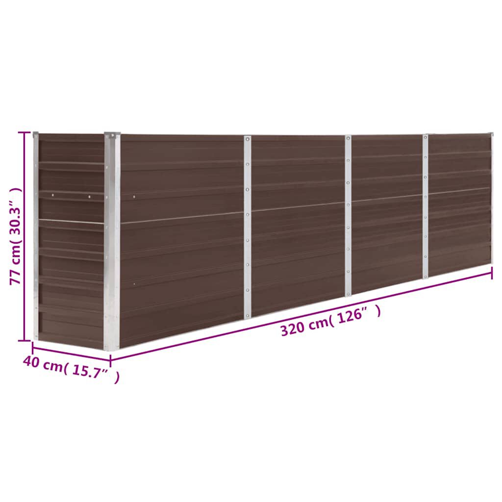 vidaXL Ζαρντινιέρα Ψηλή Καφέ 320 x 40 x 77 εκ. Γαλβανισμένος Χάλυβας