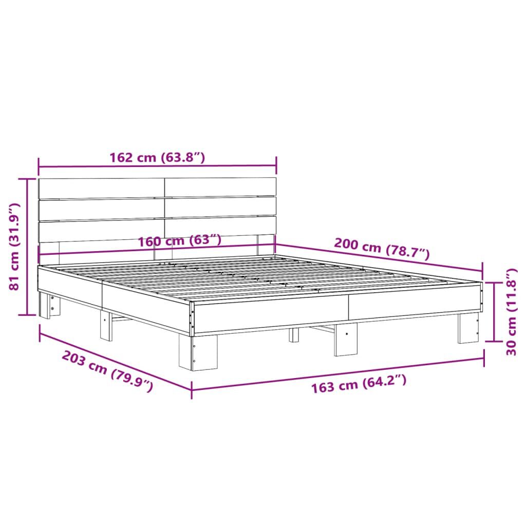 vidaXL Πλαίσιο Κρεβατιού Γκρι Sonoma 160x200 εκ. Επεξ. Ξύλο & Μέταλλο