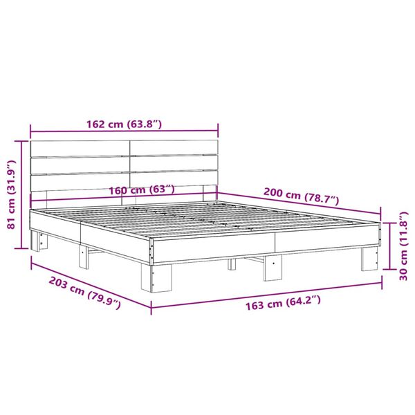 vidaXL Πλαίσιο Κρεβατιού Γκρι Sonoma 160x200 εκ. Επεξ. Ξύλο & Μέταλλο