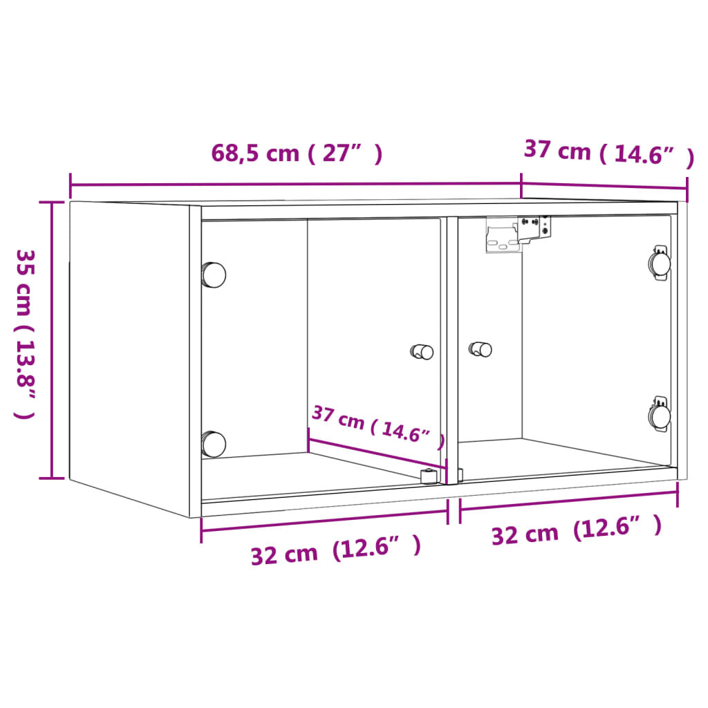 vidaXL Κομοδίνα με Γυάλινες Πόρτες 2 τεμ. Sonoma Δρυς 68,5x37x35 εκ.