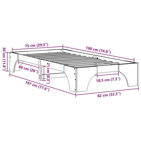 vidaXL Κρεβάτι Κερωμένο καφέ Μασίφ ξύλο 75 x 190 εκ.