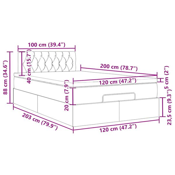 vidaXL Οθωμανικό κρεβάτι με στρώμα Σκούρο μπλε 120x200cm Velvet