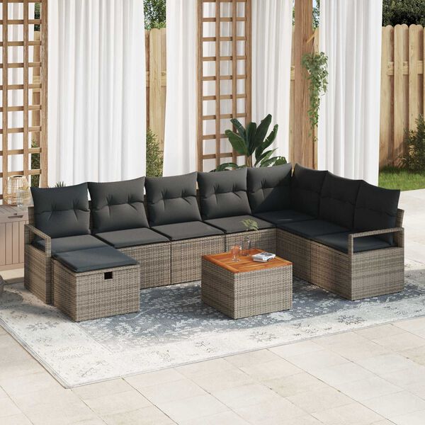vidaXL Σετ Καναπέ Κήπου με μαξιλάρι 9 pcs Γκρι Πολυ ράταν