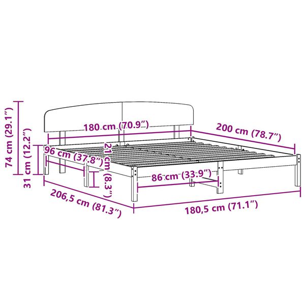 vidaXL Κρεβάτι με Κεφαλάρι Λευκό 180x200 εκ. Μασίφ Ξύλο Πεύκου