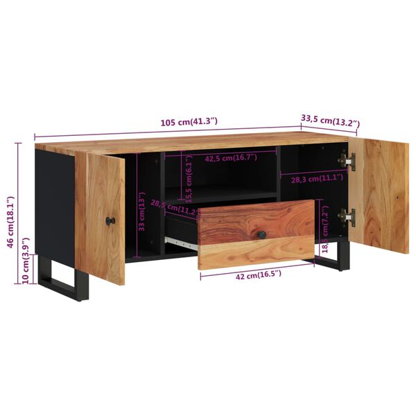 vidaXL Έπιπλο Τηλεόρασης 105x33,5x46 εκ Μασίφ Ξύλο Ακακίας & Επ. Ξύλο