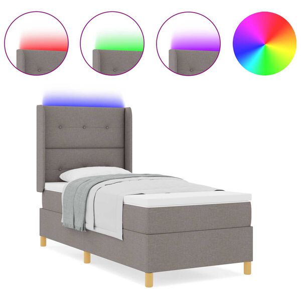 Κρεβάτι Box Spring με Στρώμα & LED Taupe 90x200 εκ. Υφάσμα