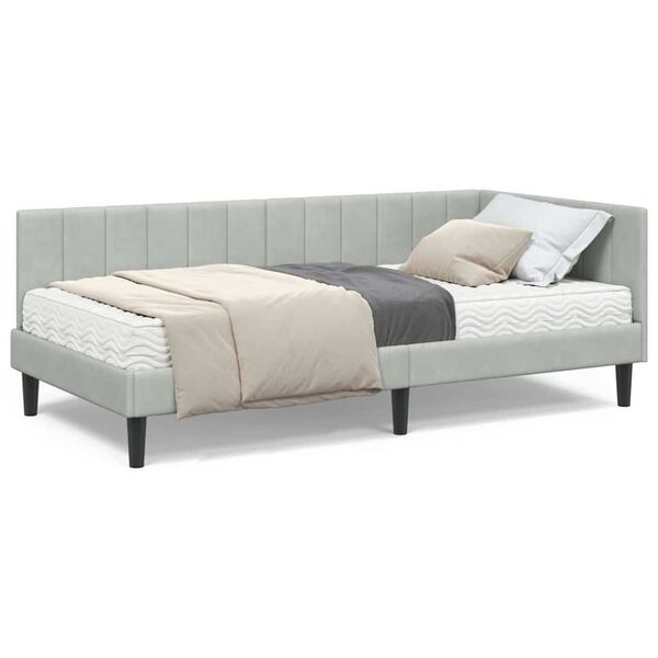 vidaXL Κρεβάτι Γωνίας με στρώμα Ανοιχτό γκρι 100 x 200 cm Βελούδο