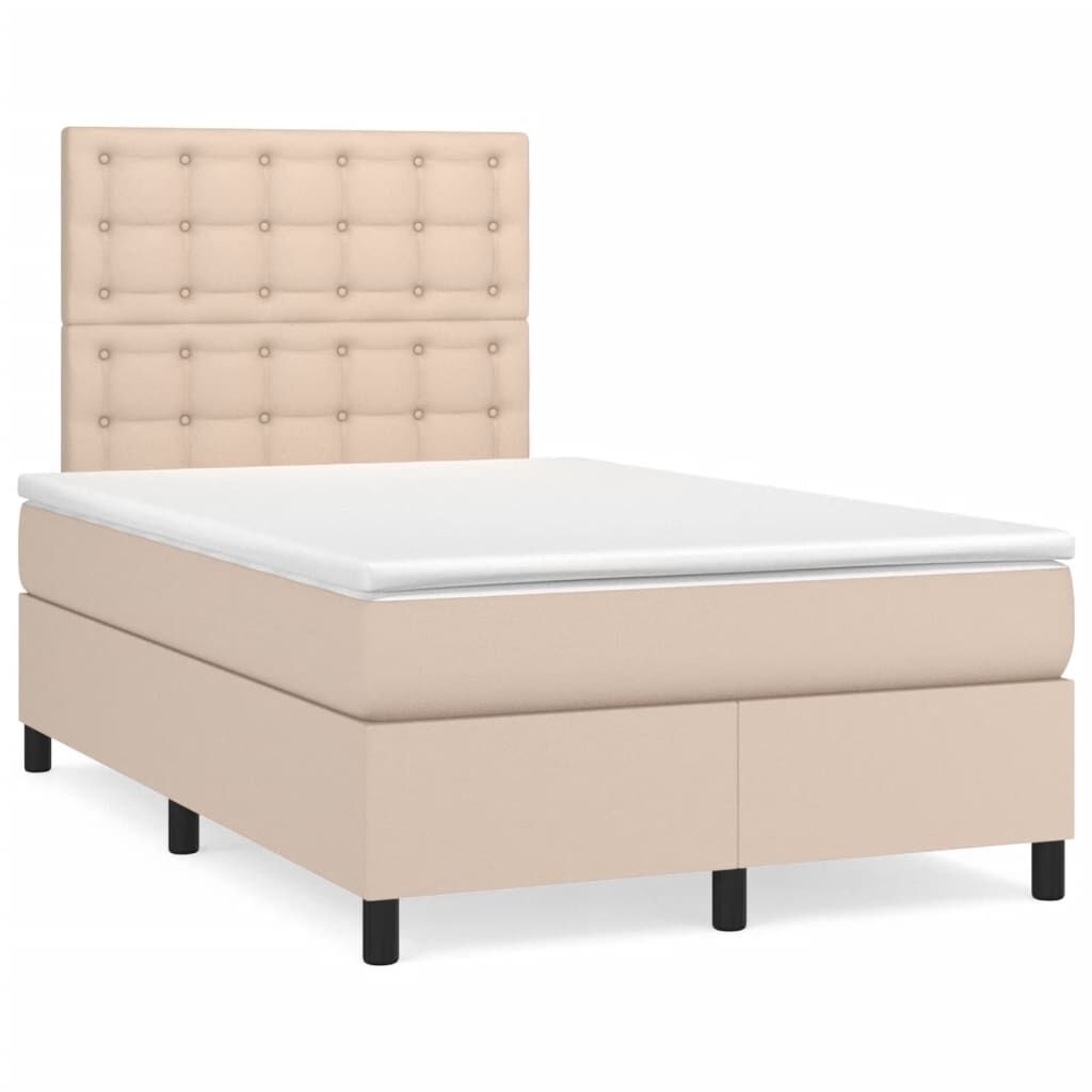vidaXL Κρεβάτι Boxspring Στρώμα&LED Καπουτσίνο 120x190 εκ. Συνθ. Δέρμα