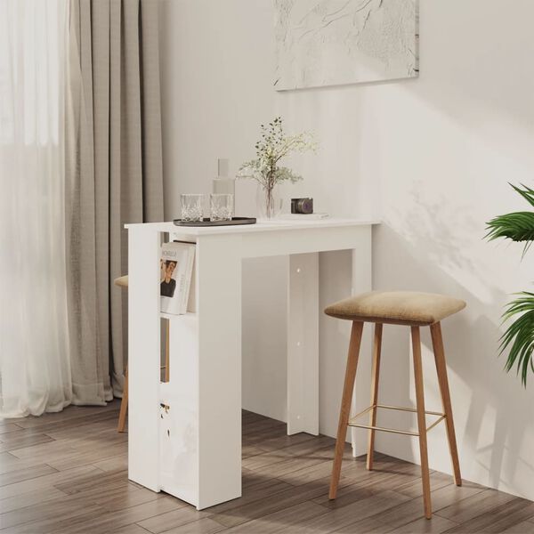 vidaXL Τραπέζι Μπαρ με Ράφια Λευκό 102 x 50 x 103,5 εκ.από Επεξ. Ξύλο
