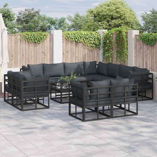 vidaXL Σετ Καναπέ Κήπου με μαξιλάρι 11 pcs Μαύρο Αλουμίνιο