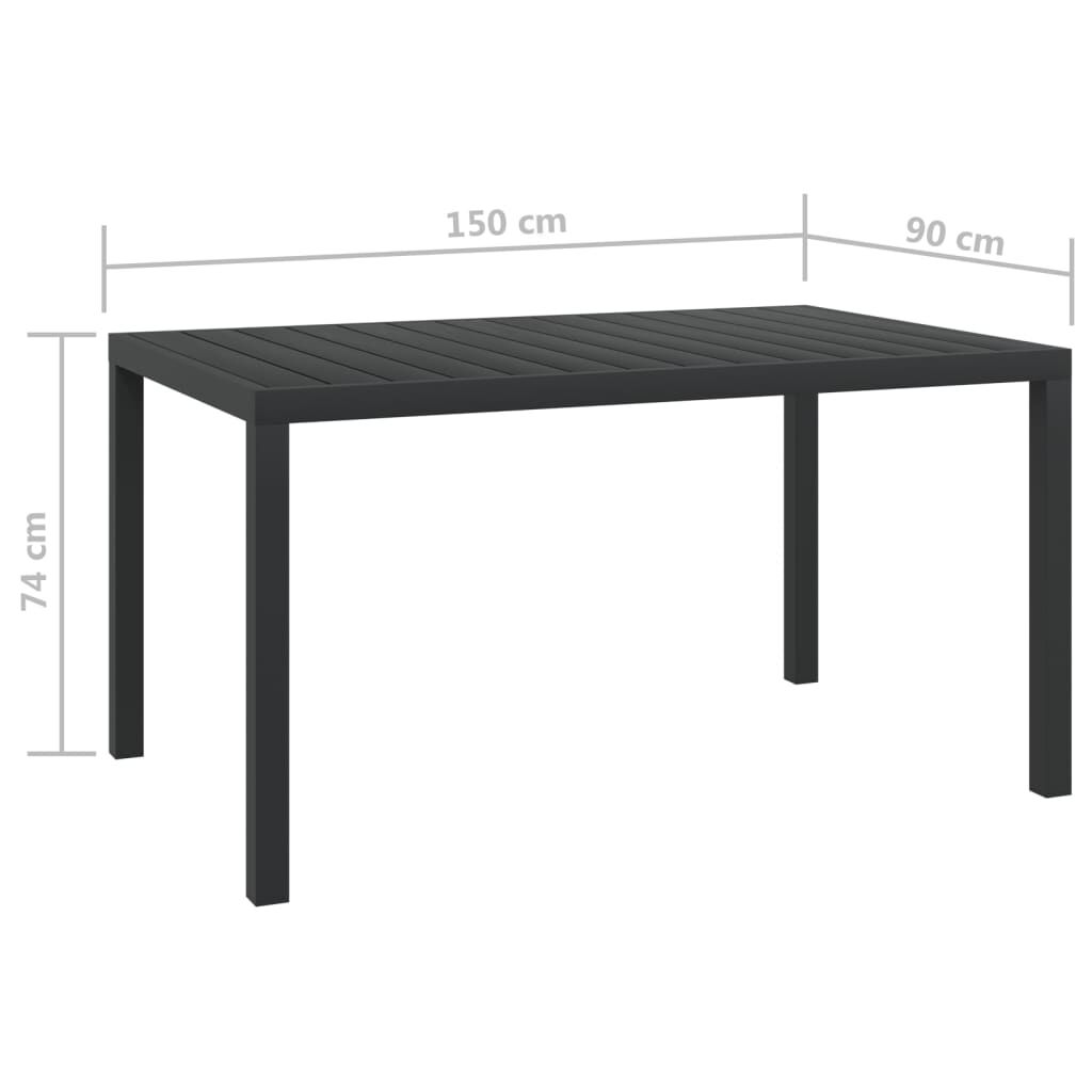 vidaXL Τραπέζι Κήπου Μαύρο 150 x 90 x 74 εκ. από Αλουμίνιο / WPC