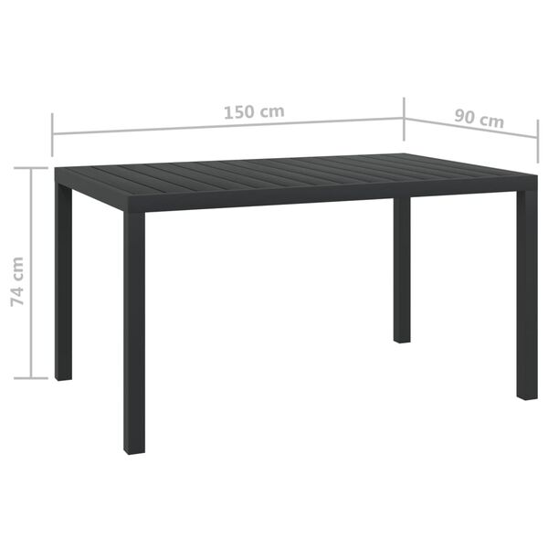 vidaXL Τραπέζι Κήπου Μαύρο 150 x 90 x 74 εκ. από Αλουμίνιο / WPC