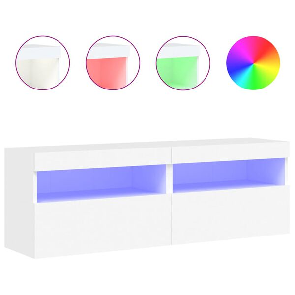 vidaXL Έπιπλα Τοίχου Τηλεόρασης με LED 2 Τεμ. Λευκά 60x30x40 εκ.
