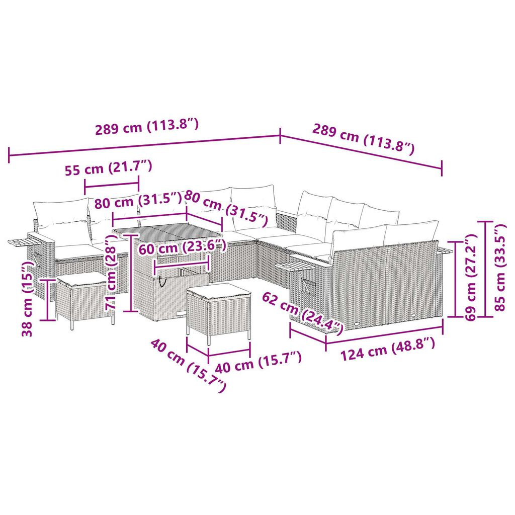 vidaXL Σετ Καναπέ Κήπου 13 pcs μπεζ και κρεμ 80 x 80 x 71 cm