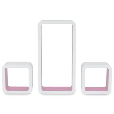 Ράφια Τοίχου Κύβοι για Βιβλία/DVD 3 τεμ. Λευκό-Ροζ από MDF