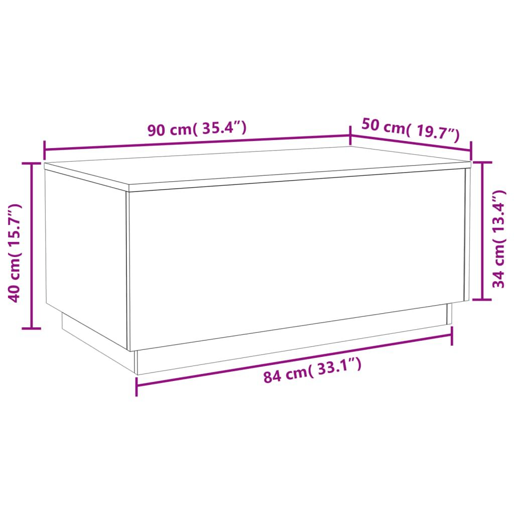 vidaXL Τραπεζάκι Σαλονιού με LED Αρτισιανή Δρυς 90 x 50 x 40 εκ.