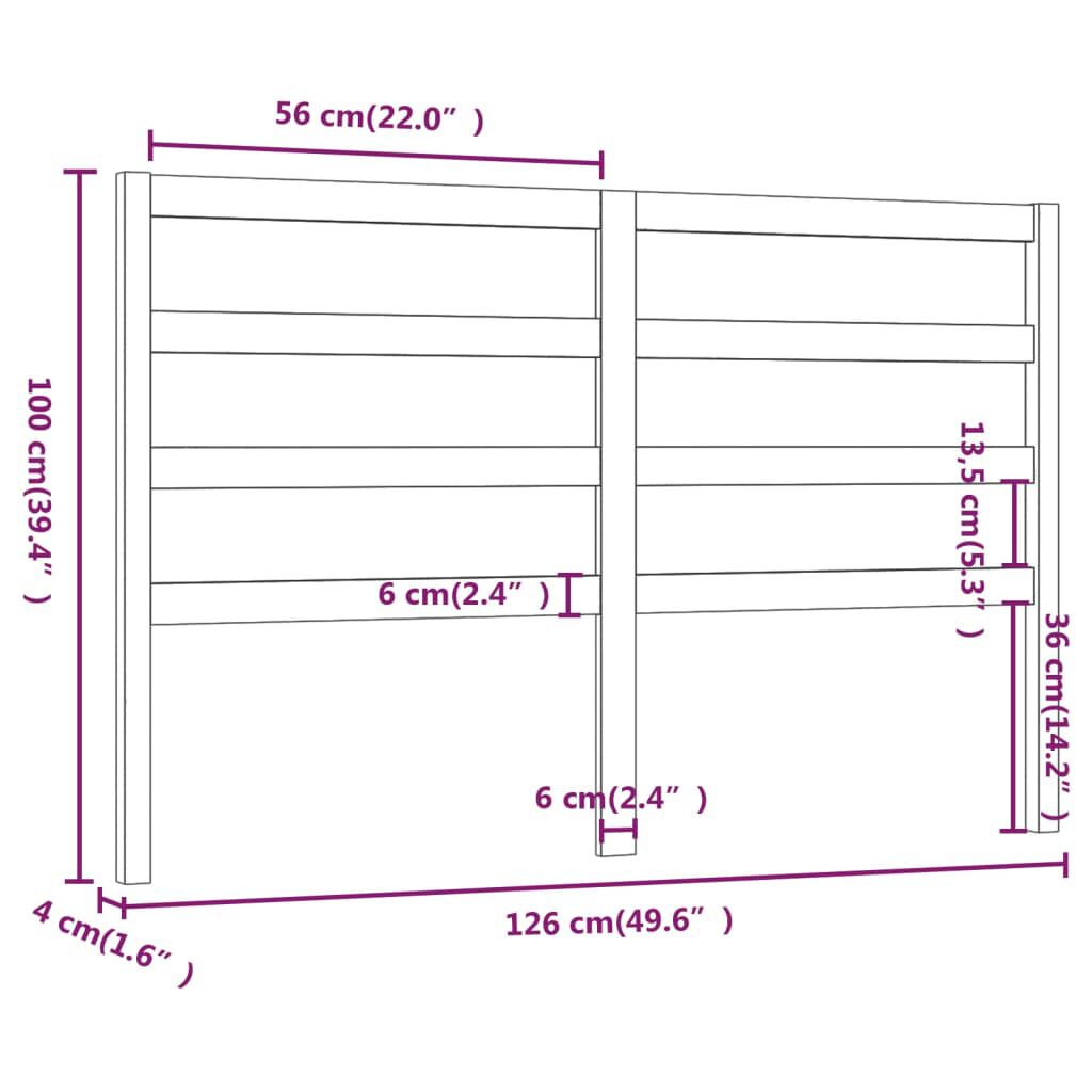 vidaXL Κεφαλάρι Κρεβατιού 126 x 4 x 100 εκ. από Μασίφ Ξύλο Πεύκου