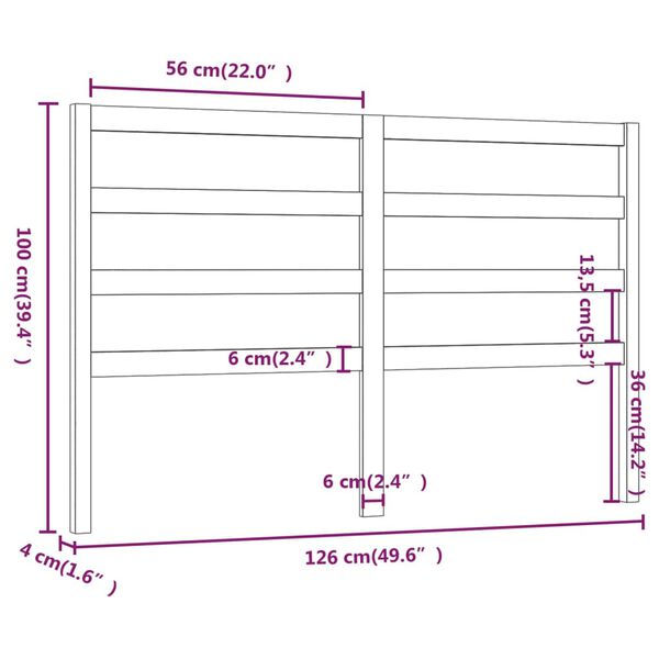 vidaXL Κεφαλάρι Κρεβατιού 126 x 4 x 100 εκ. από Μασίφ Ξύλο Πεύκου