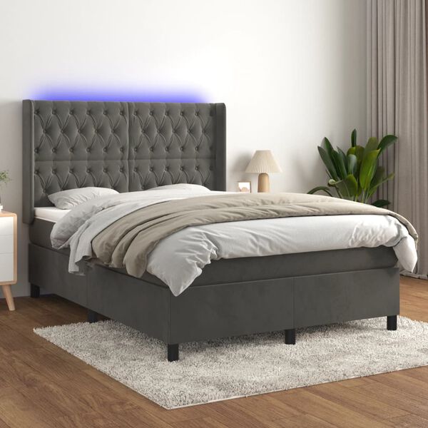 vidaXL &Kappa;&rho;&epsilon;&beta;ά&tau;&iota; Boxspring &mu;&epsilon; &Sigma;&tau;&rho;ώ&mu;&alpha; & LED &Sigma;&kappa;. &Gamma;&kappa;&rho;&iota; 140x190&epsilon;&kappa;. &Beta;&epsilon;&lambda;&omicron;ύ&delta;&iota;&nu;&omicron;