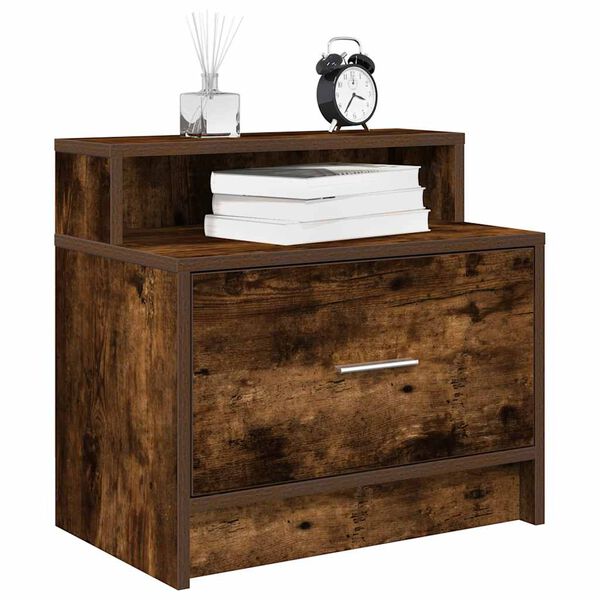 vidaXL Κομοδίνο με συρτάρι Καπνιστή Δρυς 51x31x47 εκ.