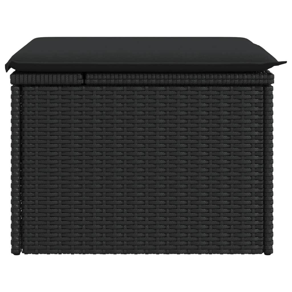 vidaXL Υποπόδιο Κήπου Μαύρο 55x55x37 εκ. Συνθετικό Ρατάν με Μαξιλάρι