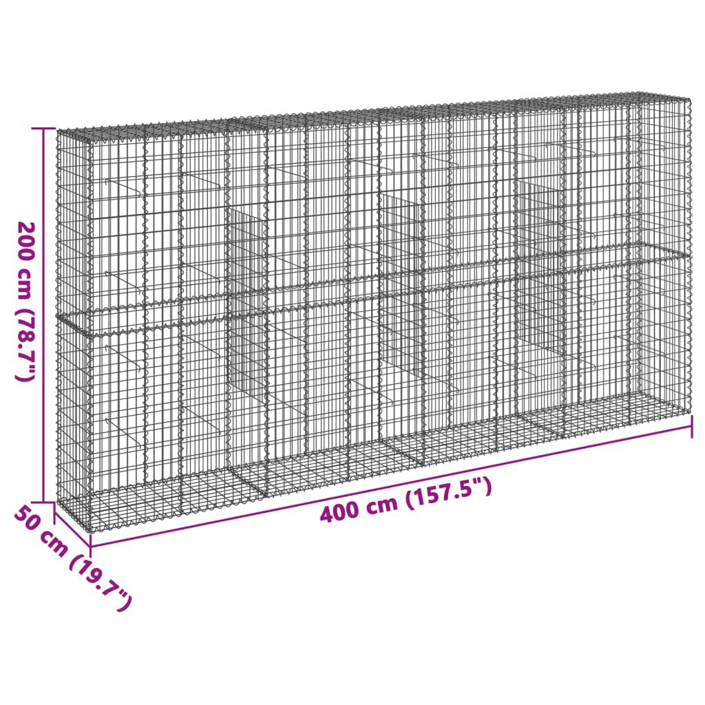 vidaXL Συρματοκιβώτιο με Κάλυμμα 400x50x200εκ. από Γαλβανισμένο Χάλυβα