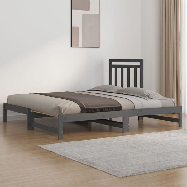 vidaXL Καναπές Κρεβάτι Συρόμενος Γκρι 2x(90x200) εκ. Μασίφ Ξύλο Πεύκου