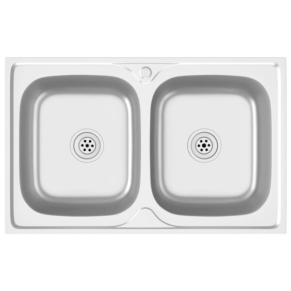 vidaXL Νεροχύτης Διπλή Γούρνα Ασημί 800x500x155 χιλ. Ανοξείδωτο Ατσάλι