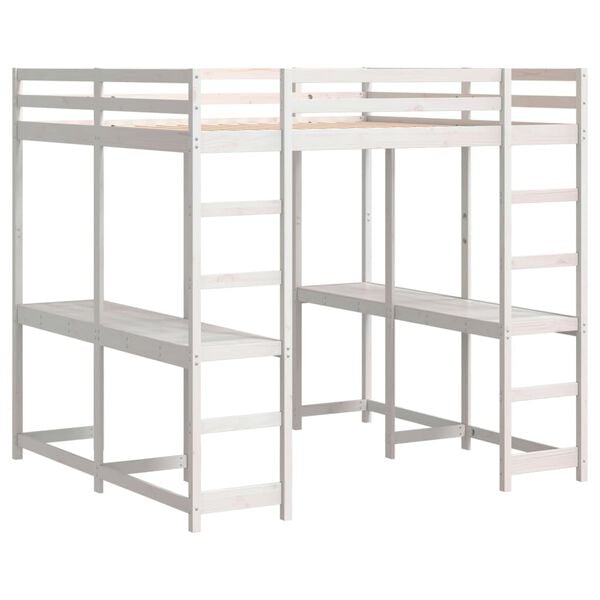 vidaXL Κρεβάτι Υπερυψωμένο Γραφείο/Σκάλα 180x200 εκ. Μασίφ Ξύλο Πεύκου