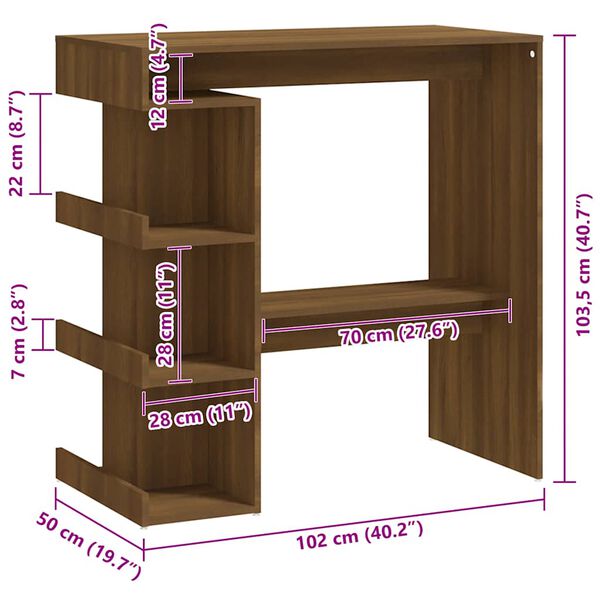 vidaXL Τραπέζι Μπαρ με Ράφια Καφέ Δρυς 100x50x101,5εκ από Επεξ. Ξύλο