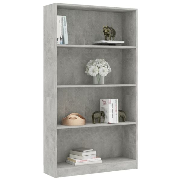 vidaXL Βιβλιοθήκη με 4 Ράφια Γκρι Σκυροδέμ. 80x24x142 εκ. Επεξ. Ξύλο