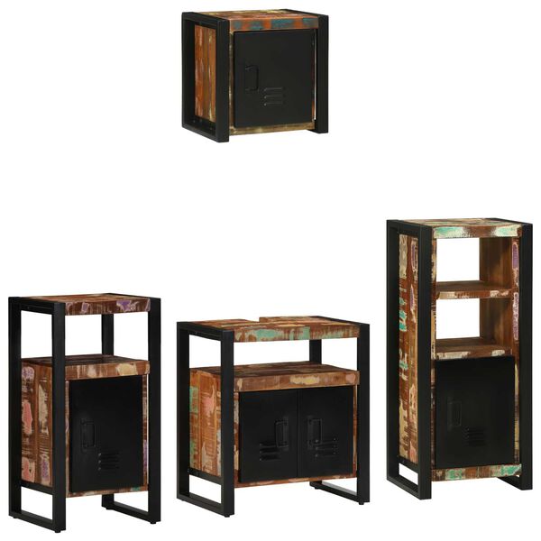 vidaXL Σετ Επίπλων Μπάνιου 4 pcs Πολύχρωμο Στερεό ανακτημένο ξύλο